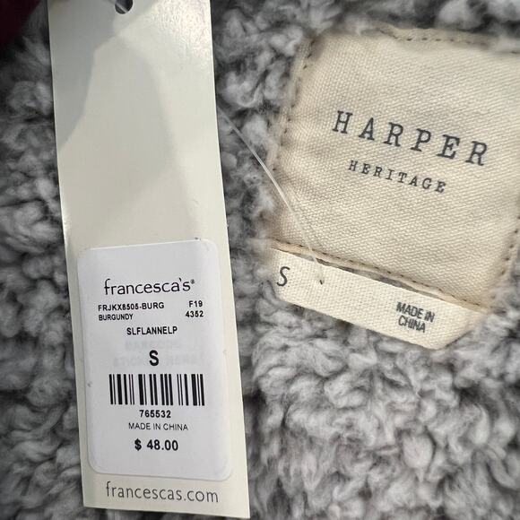 NWT Francesca's Harper Heritage Burgundy/Black Plaid Flannel/Sherpa Vest - Picture 6 of 8
